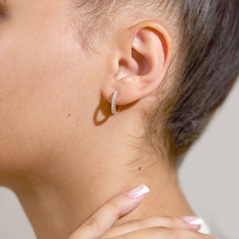 ${productbrand} 9ct Yellow & White Gold 0.33ct Diamond Huggie Eternal Hoop Earrings image number 6